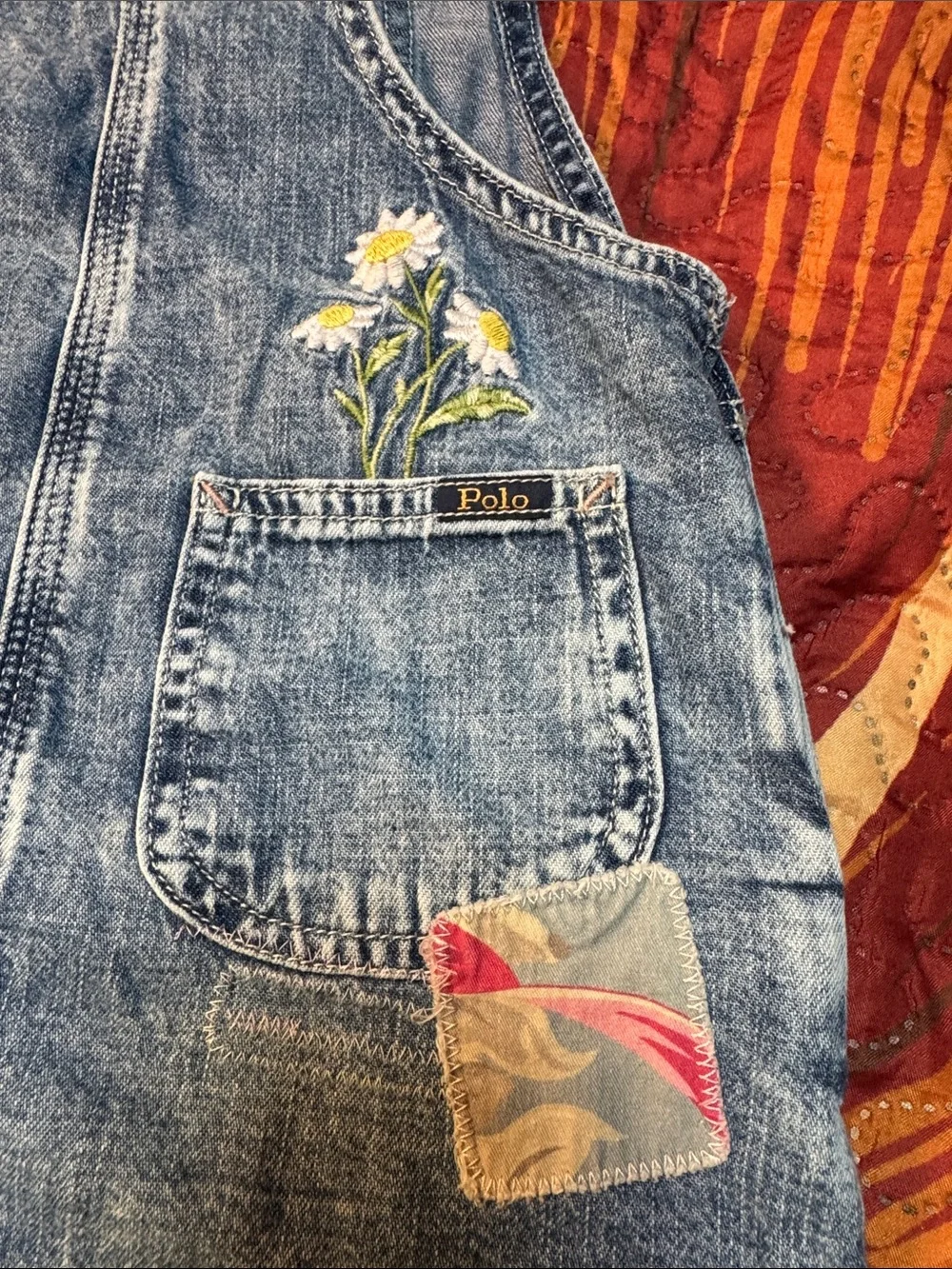 Ralph Lauren Blue Denim Overall Dress  with Patchwork